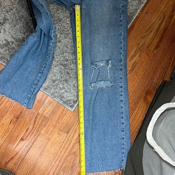 ASOS High Rise Distressed Wide Leg Light Wash 90s Jeans - Picture 9 of 12